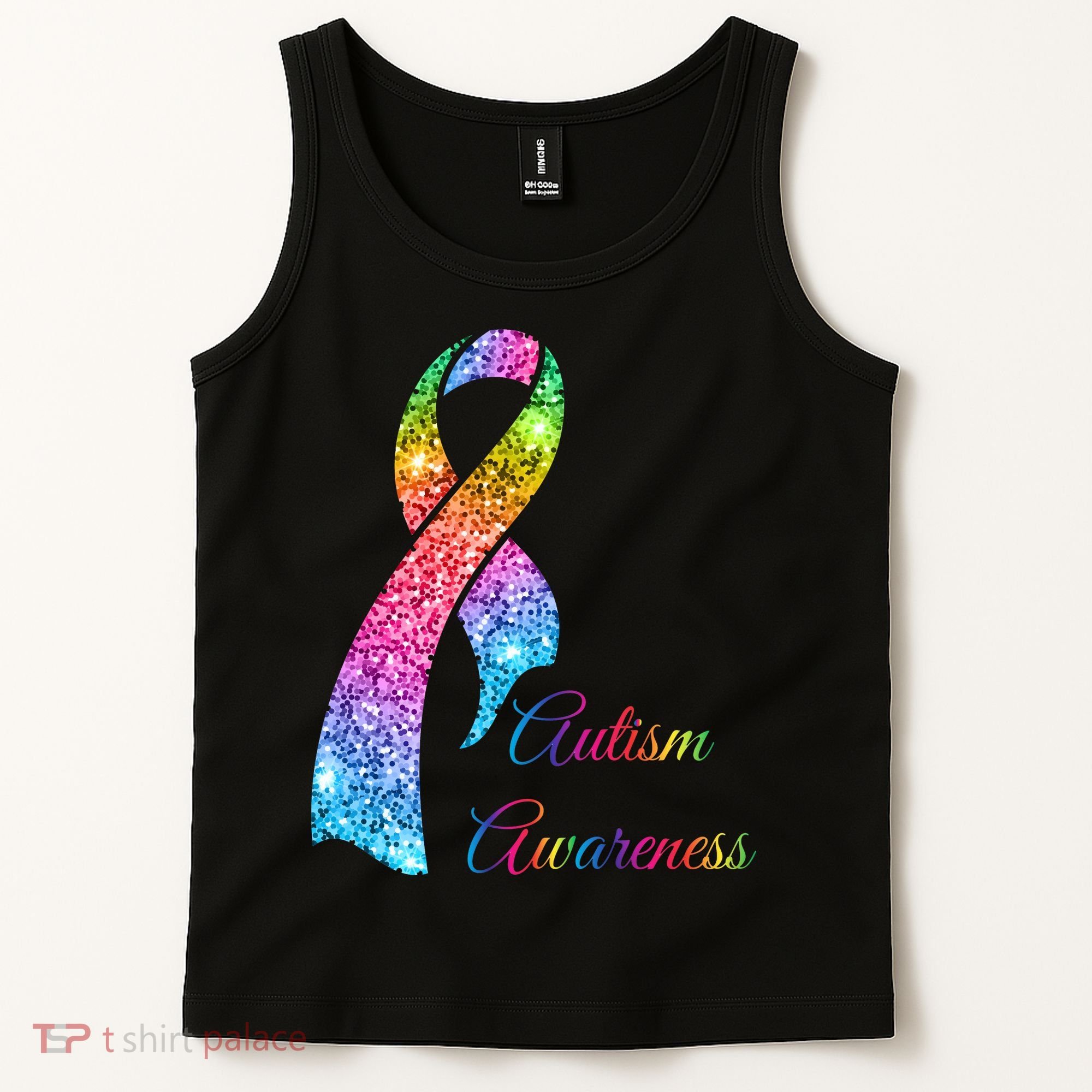 Autism Awareness Sparkle Glitter Ribbon Tank Top