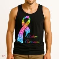 Autism Awareness Sparkle Glitter Ribbon Tank Top thumb 3