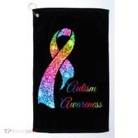 Autism Awareness Sparkle Glitter Ribbon Golf Towel thumb 0