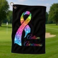 Autism Awareness Sparkle Glitter Ribbon Golf Towel thumb 1