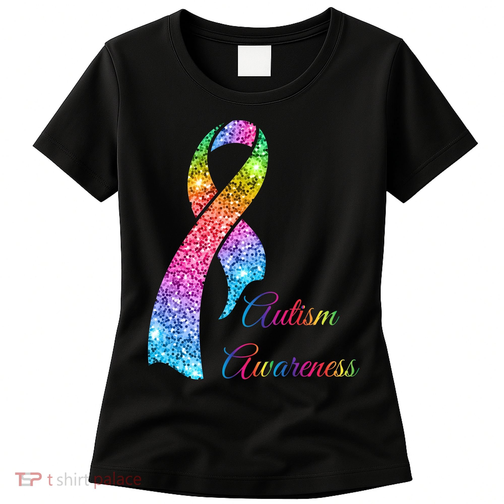 Autism Awareness Sparkle Glitter Ribbon Women's T-Shirt