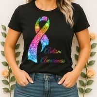 Autism Awareness Sparkle Glitter Ribbon Women's T-Shirt thumb 2