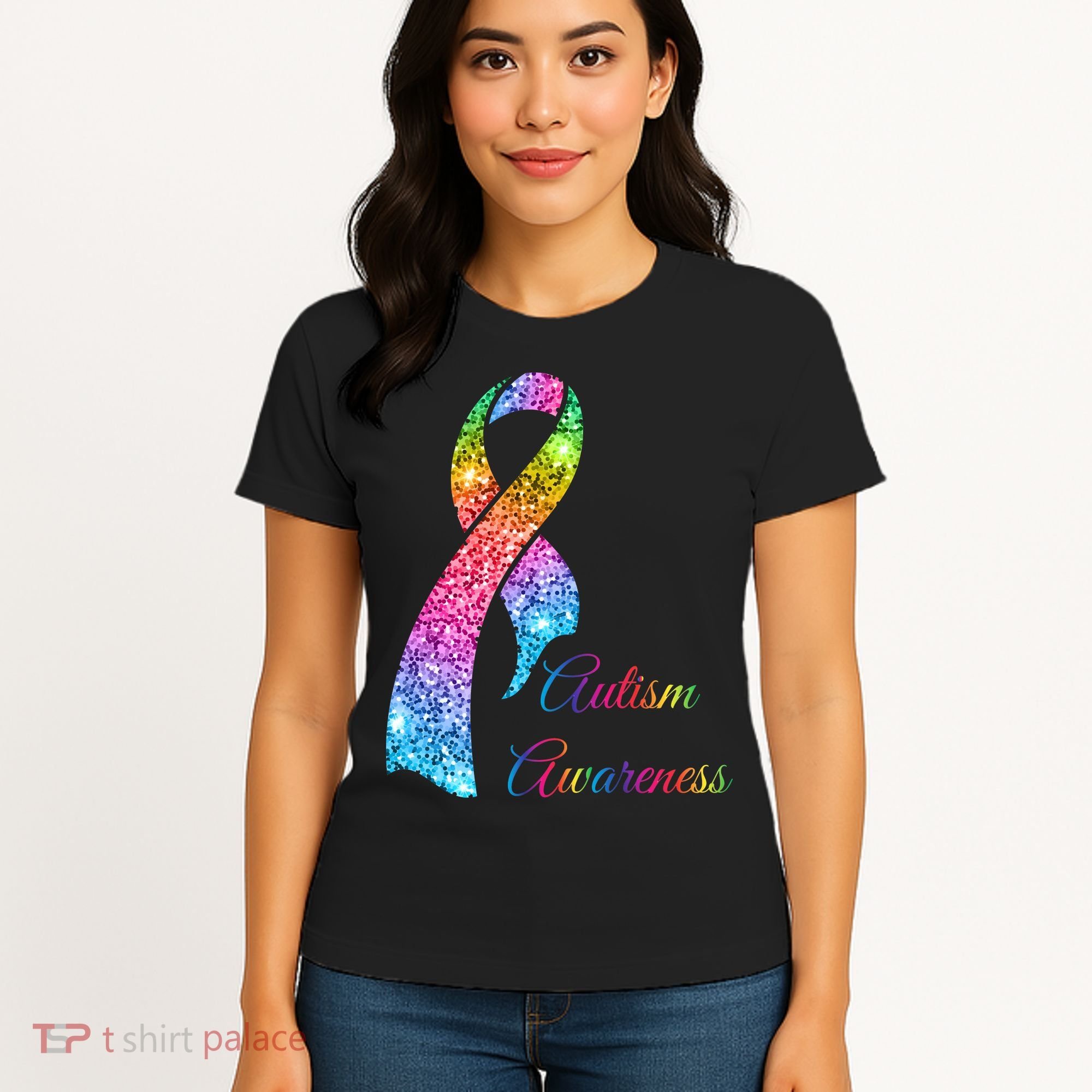 Autism Awareness Sparkle Glitter Ribbon Women's T-Shirt