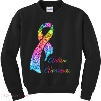 Autism Awareness Sparkle Glitter Ribbon Kids Sweatshirt