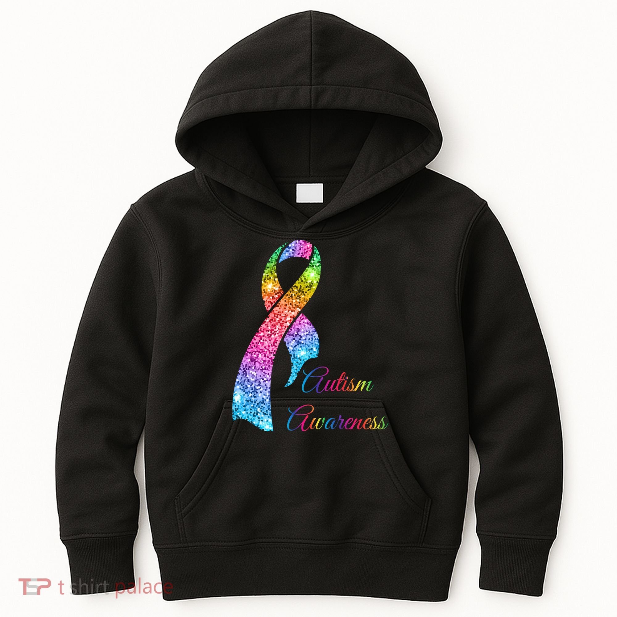 Autism Awareness Sparkle Glitter Ribbon Kids Hoodie