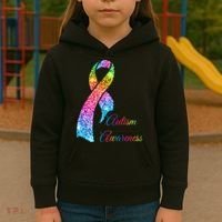 Autism Awareness Sparkle Glitter Ribbon Kids Hoodie thumb 3