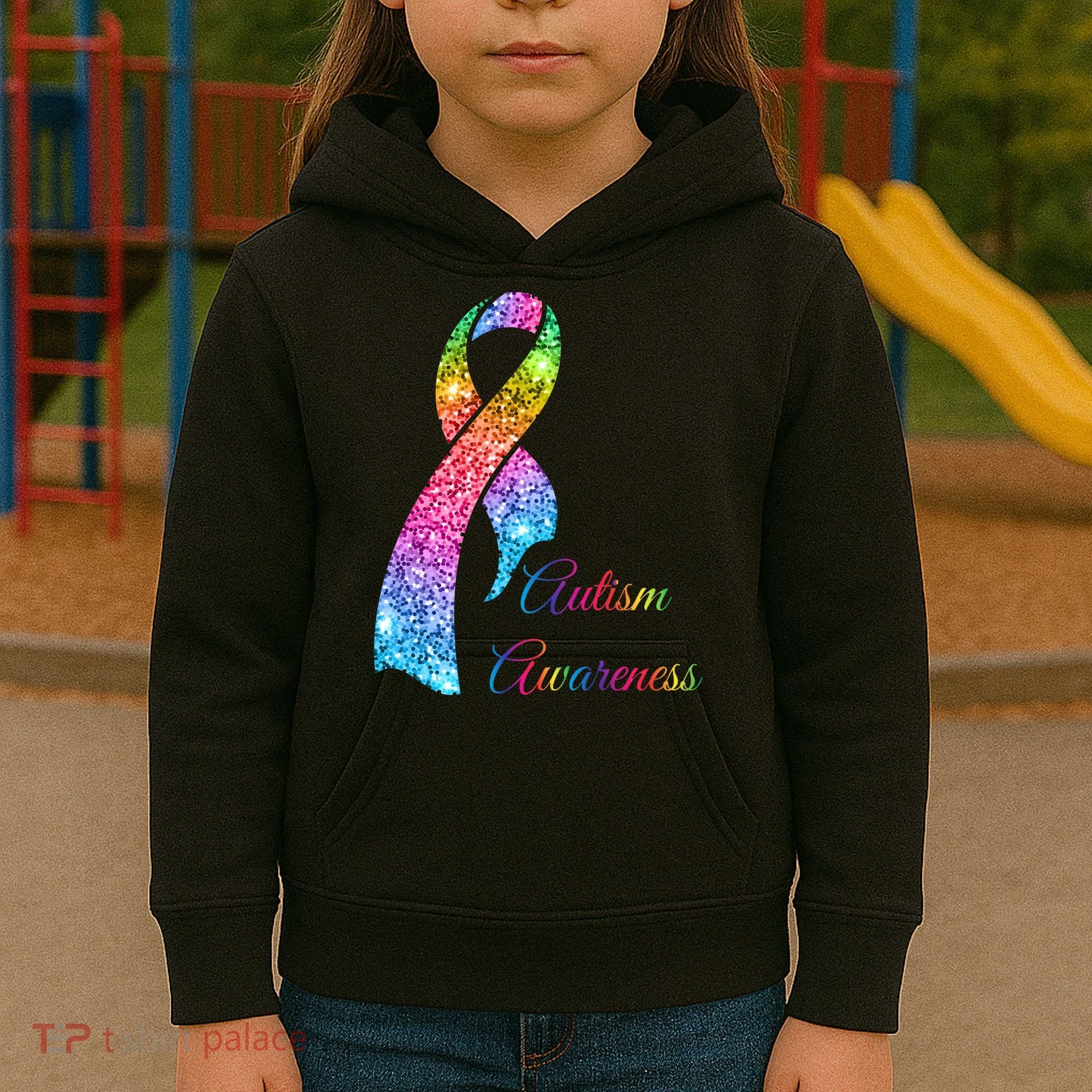 Autism Awareness Sparkle Glitter Ribbon Kids Hoodie