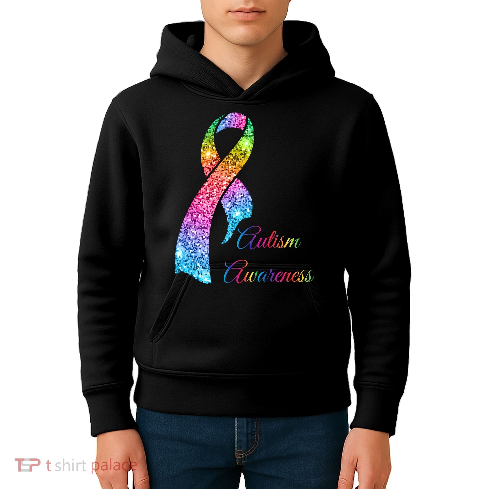 Autism Awareness Sparkle Glitter Ribbon Kids Hoodie