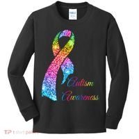 Autism Awareness Sparkle Glitter Ribbon Kids Long Sleeve Shirt thumb 0