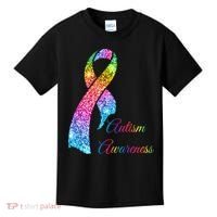 Autism Awareness Sparkle Glitter Ribbon Kids T-Shirt thumb 0
