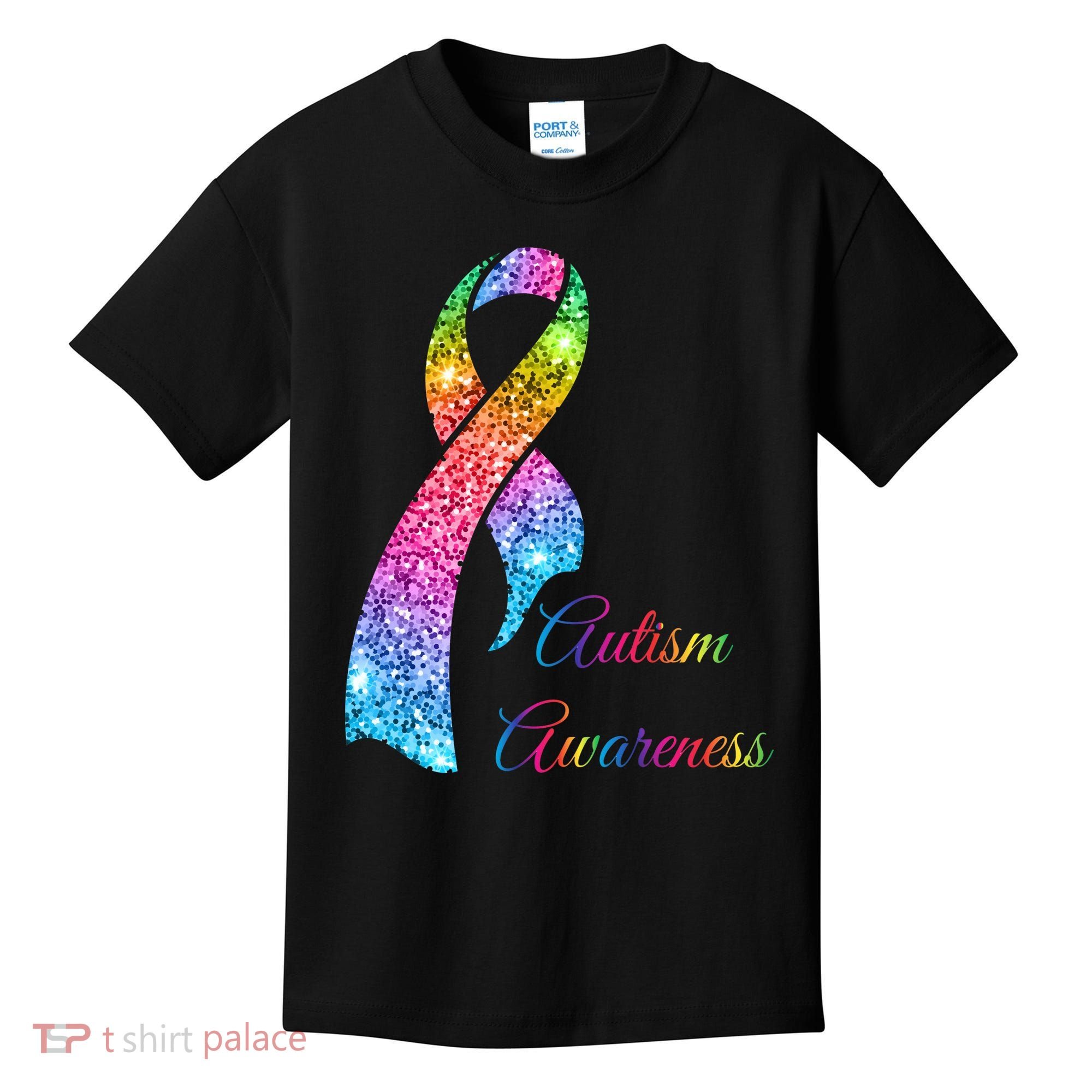 Autism Awareness Sparkle Glitter Ribbon Kids T-Shirt