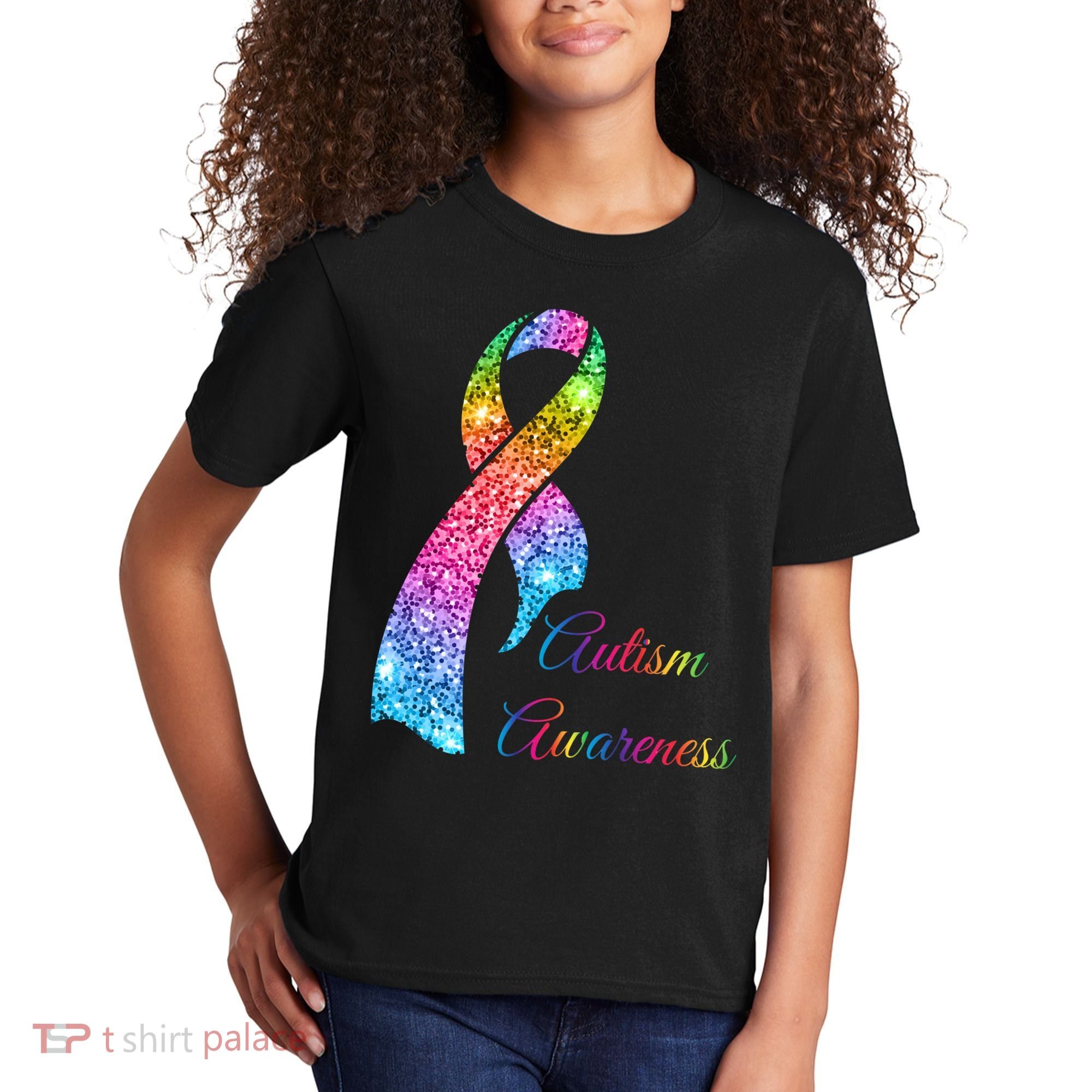 Autism Awareness Sparkle Glitter Ribbon Kids T-Shirt