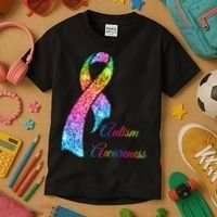 Autism Awareness Sparkle Glitter Ribbon Kids T-Shirt thumb 3