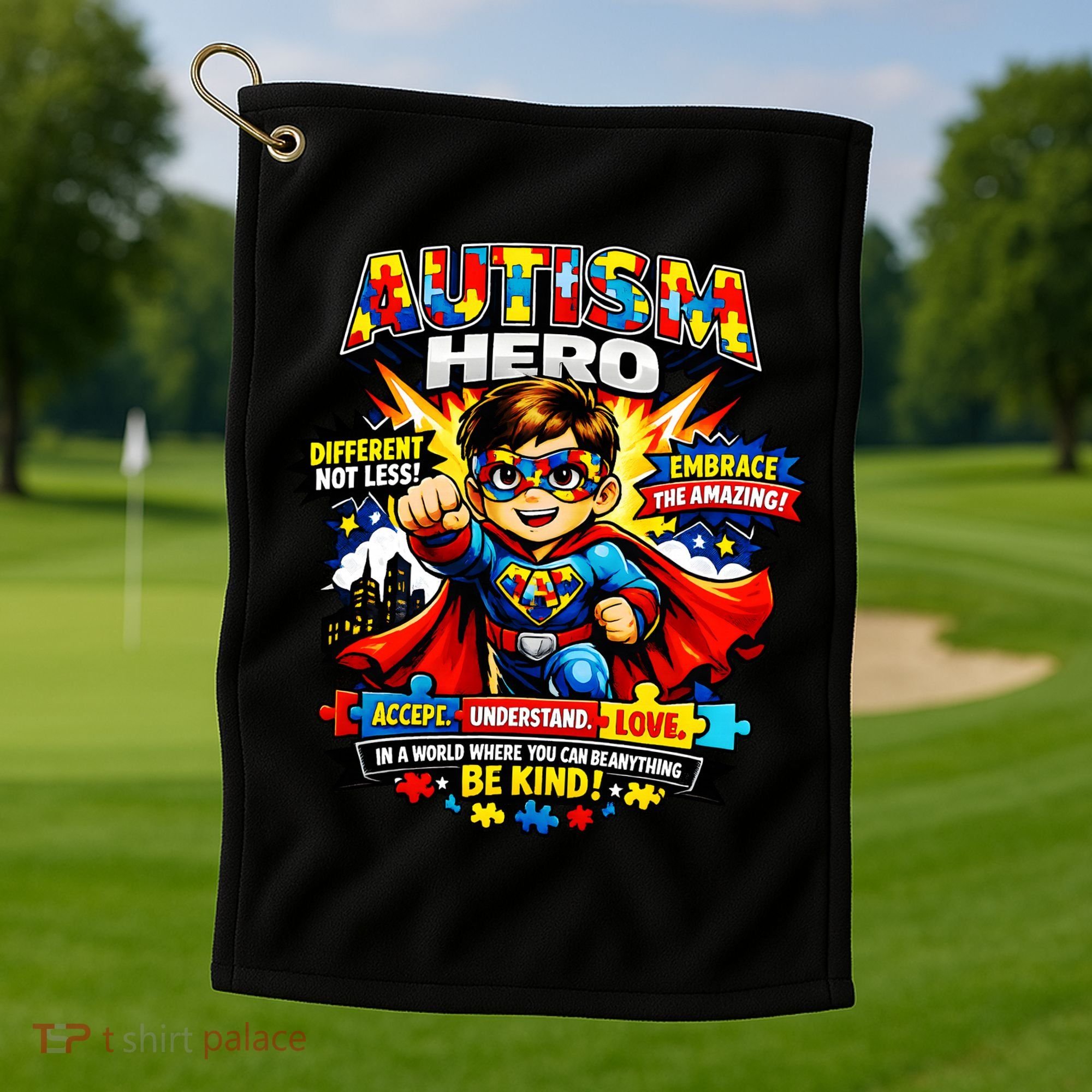 Autism Awareness Super Hero Quotes Acept Understand Love Golf Towel