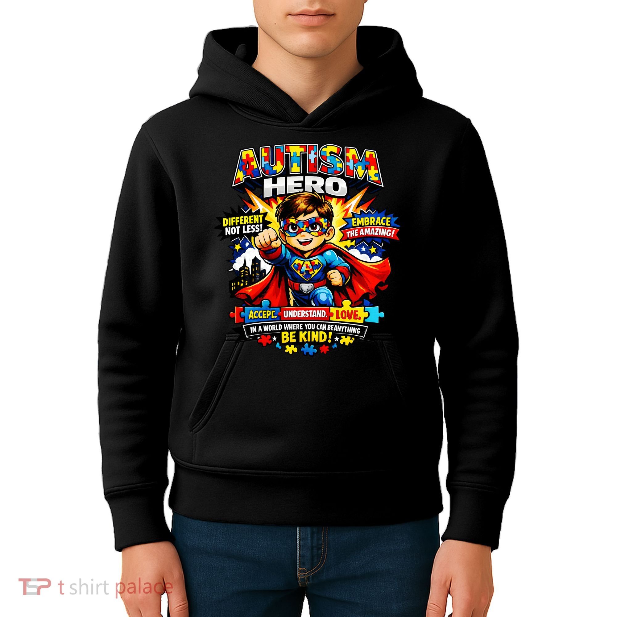 Autism Awareness Super Hero Quotes Acept Understand Love Kids Hoodie