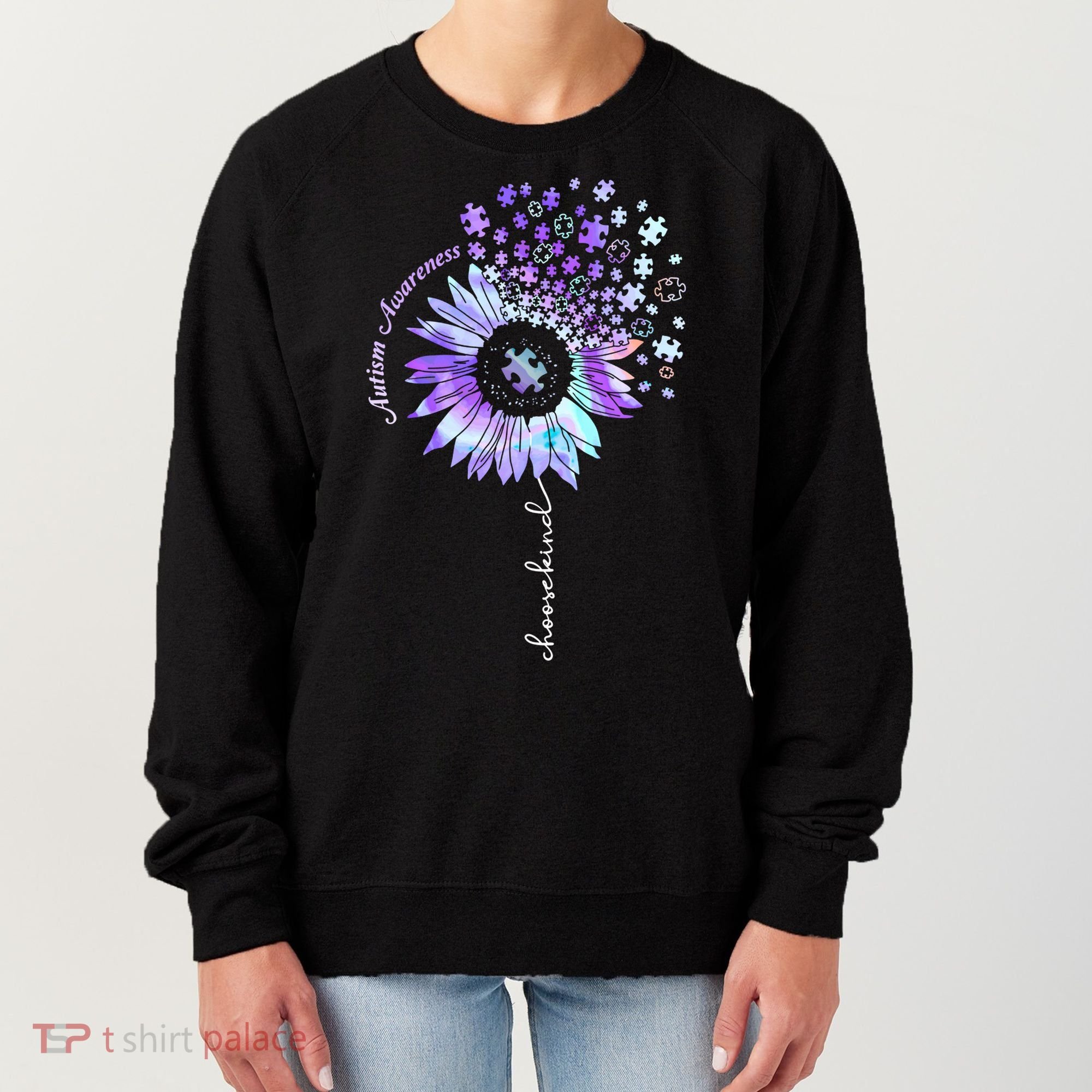 Autism Awareness Sunflower Choose Kind Puzzle Autism Gift Women's Sweatshirt