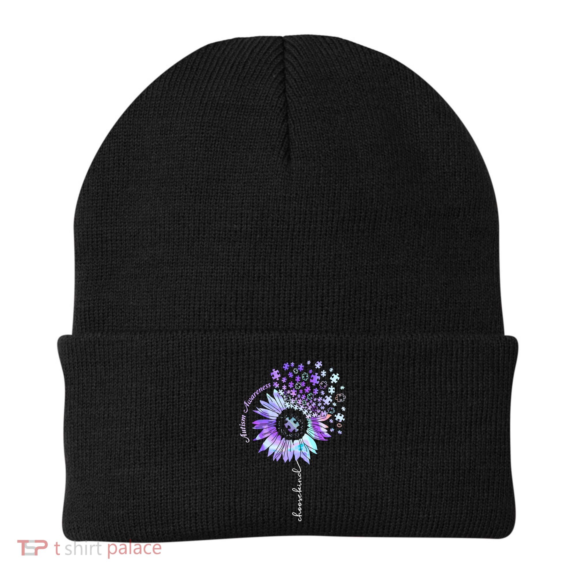 Autism Awareness Sunflower Choose Kind Puzzle Autism Gift Beanie
