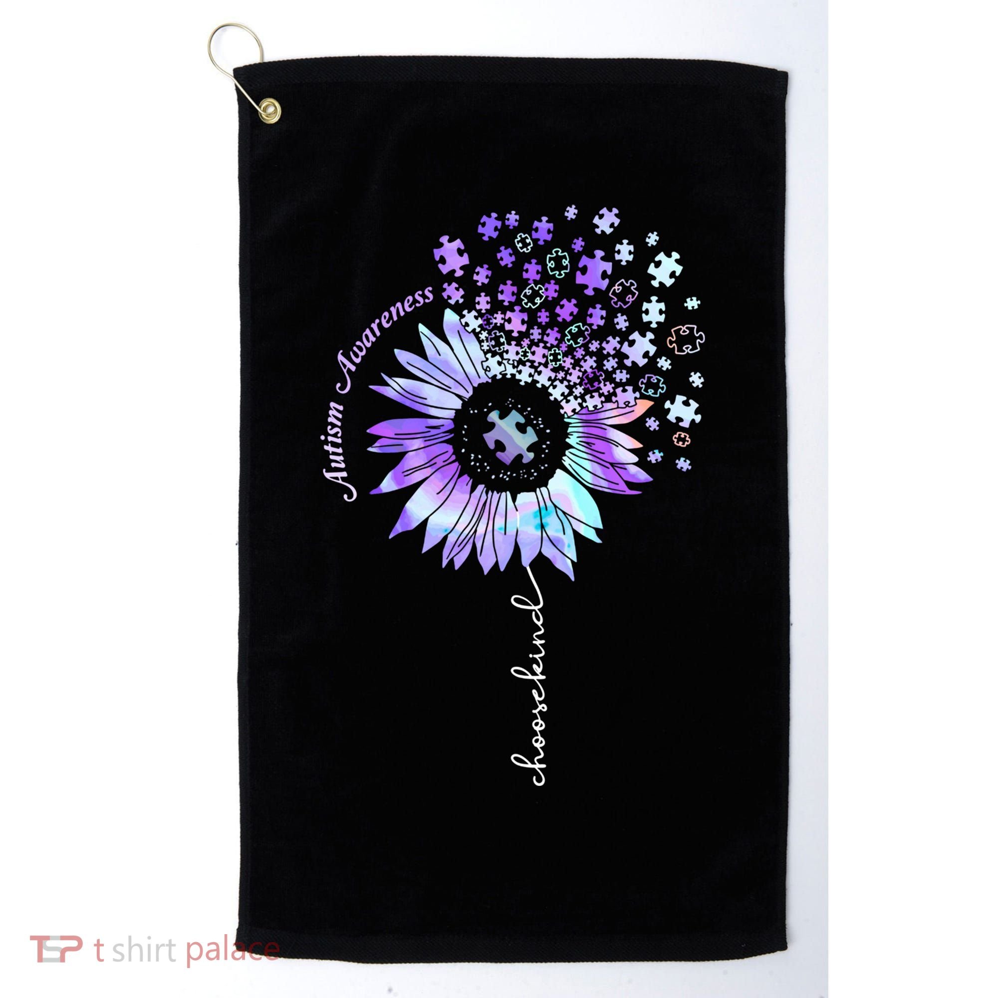 Autism Awareness Sunflower Choose Kind Puzzle Autism Gift Golf Towel