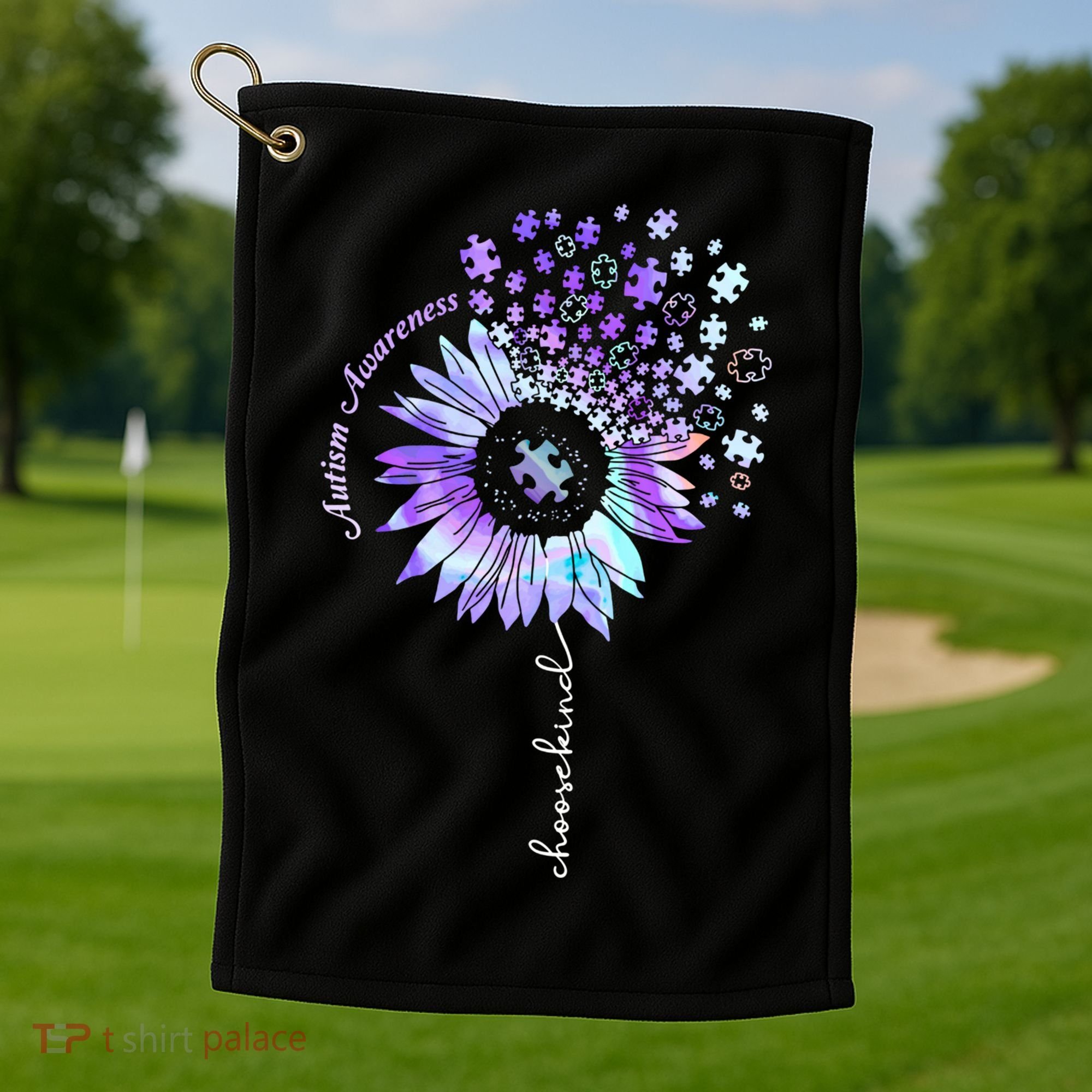 Autism Awareness Sunflower Choose Kind Puzzle Autism Gift Golf Towel