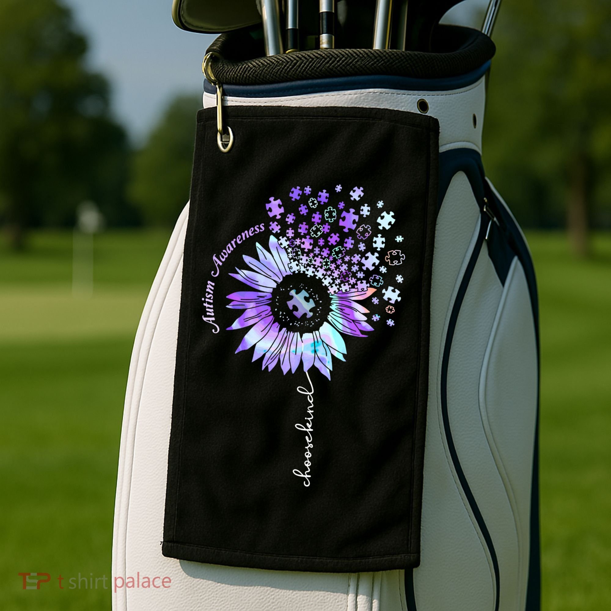 Autism Awareness Sunflower Choose Kind Puzzle Autism Gift Golf Towel