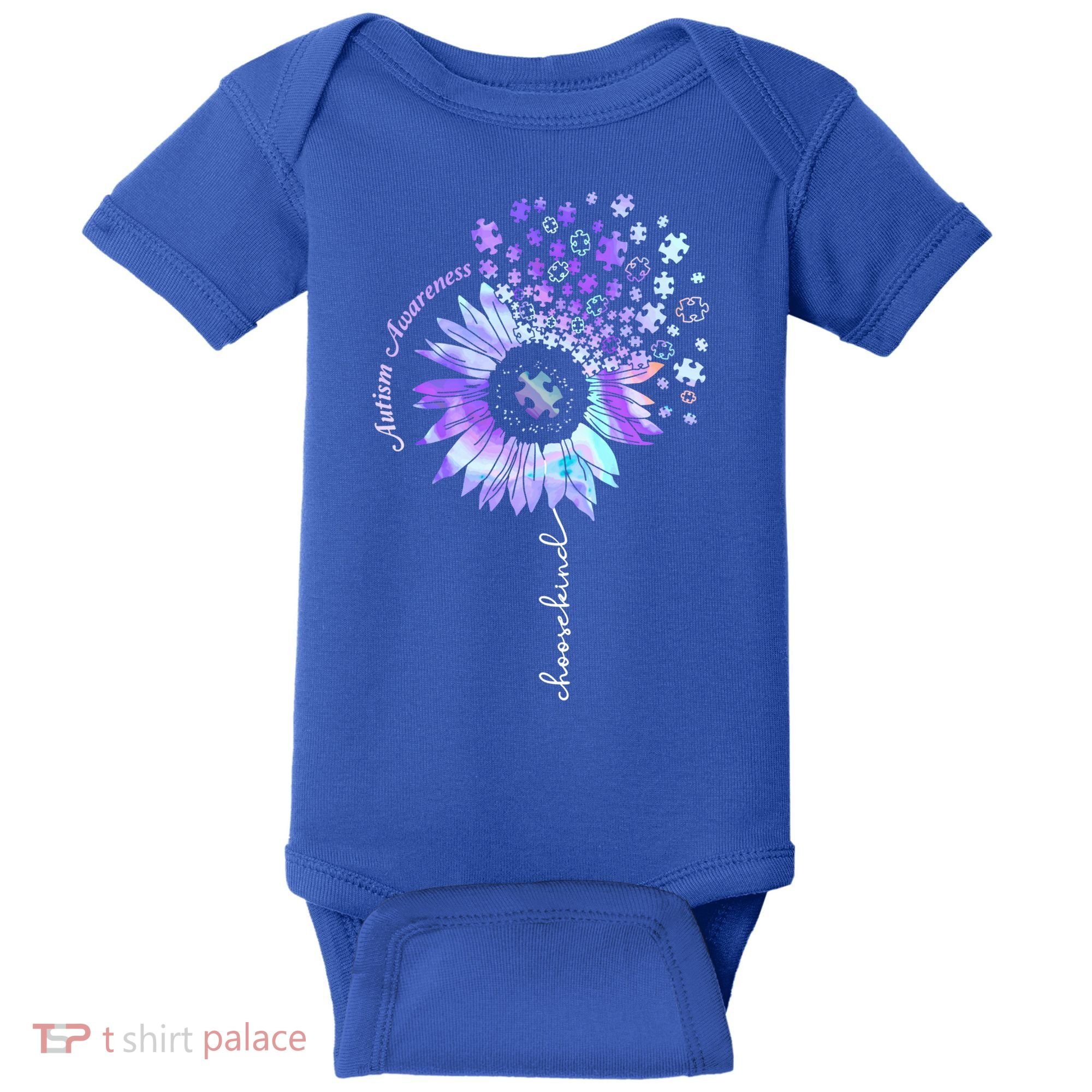 Autism Awareness Sunflower Choose Kind Puzzle Autism Gift Baby Bodysuit