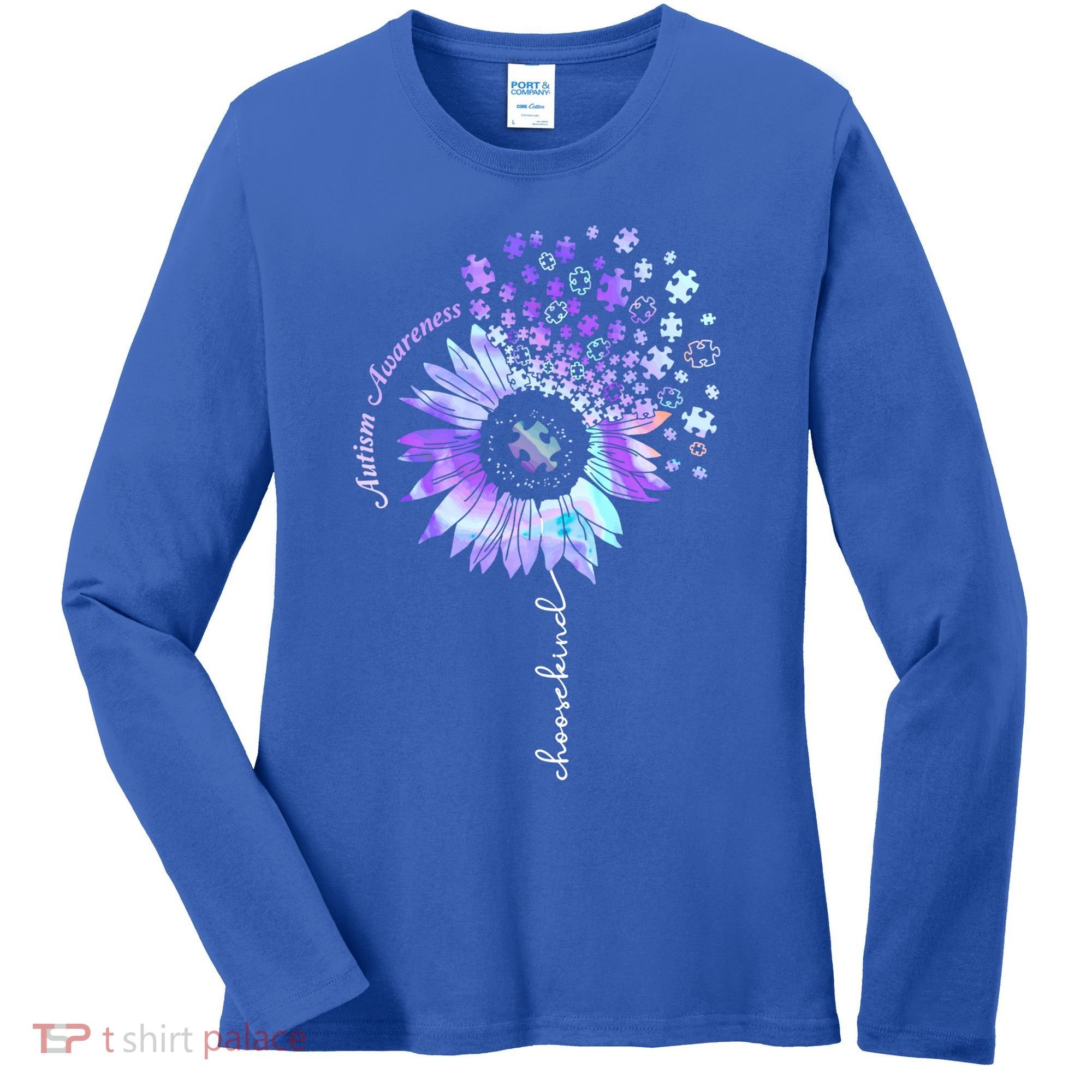 Autism Awareness Sunflower Choose Kind Puzzle Autism Gift Women's Long Sleeve Shirt