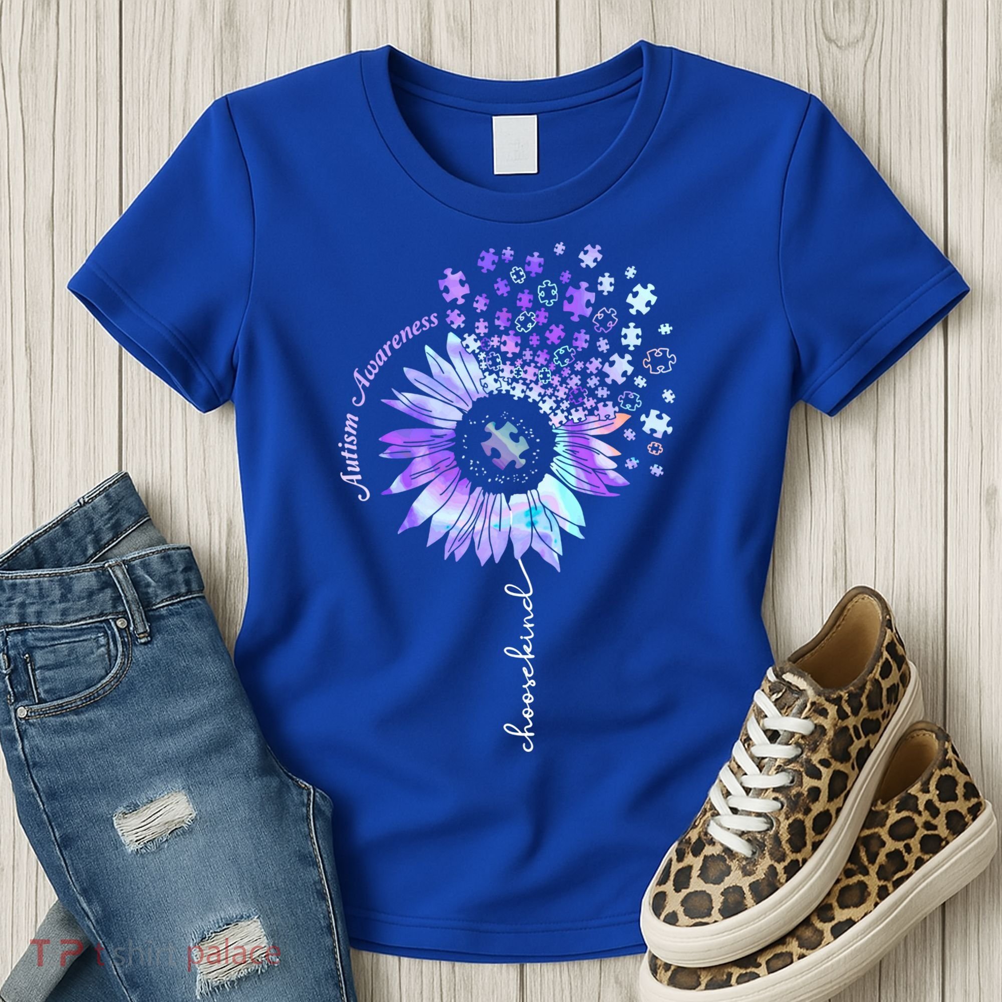 Autism Awareness Sunflower Choose Kind Puzzle Autism Gift Women's T-Shirt