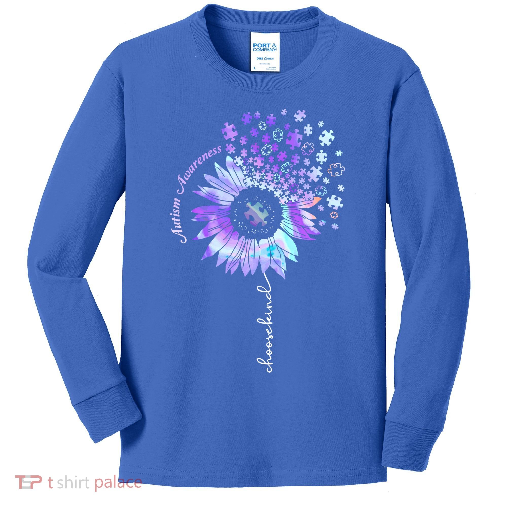 Autism Awareness Sunflower Choose Kind Puzzle Autism Gift Kids Long Sleeve Shirt