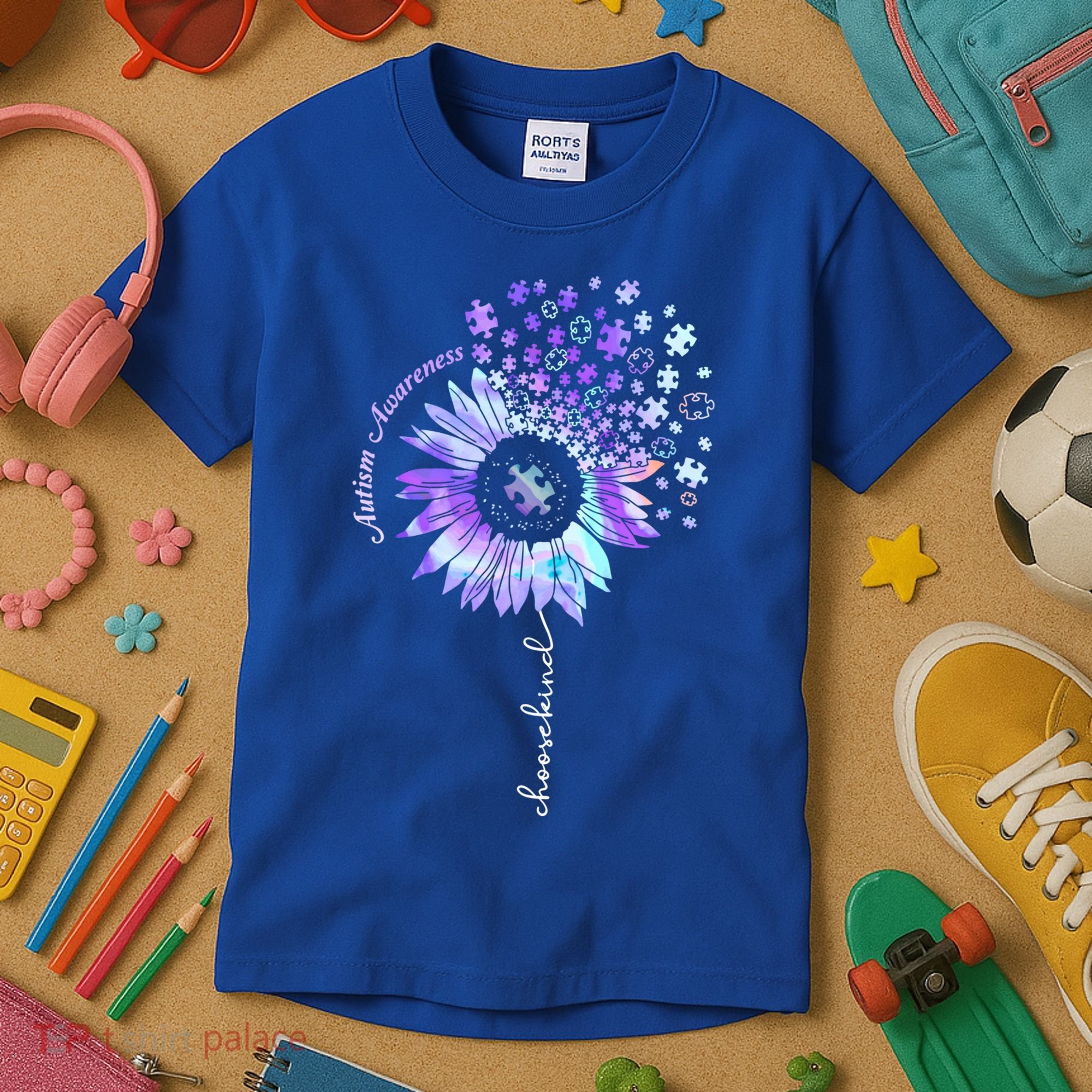 Autism Awareness Sunflower Choose Kind Puzzle Autism Gift Kids T-Shirt