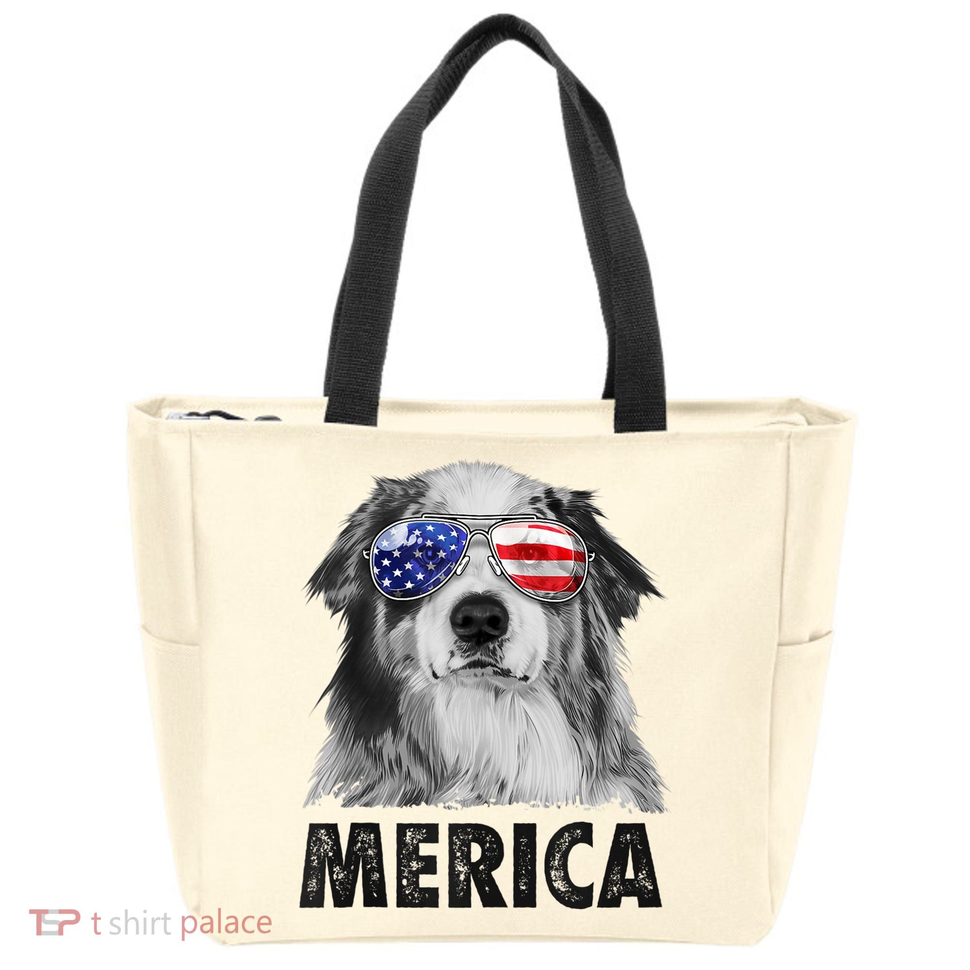 Aussie Australian Shepherd 4th Of July Merica American Flag Tote Bag