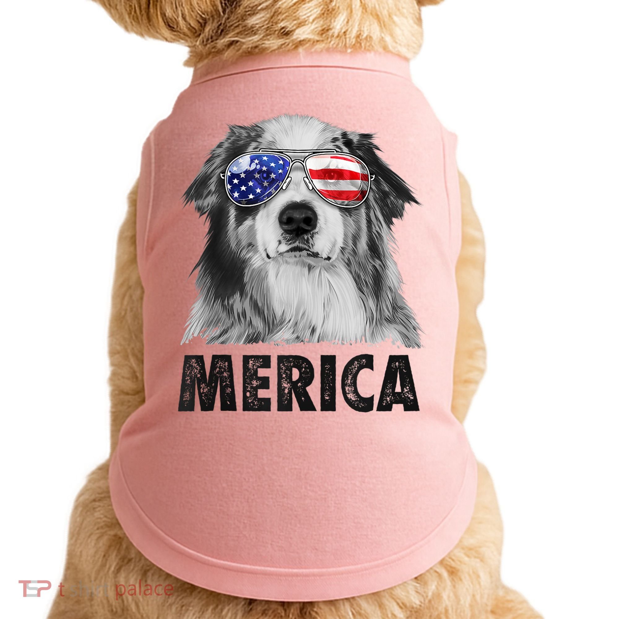 Aussie Australian Shepherd 4th Of July Merica American Flag Doggie Tank