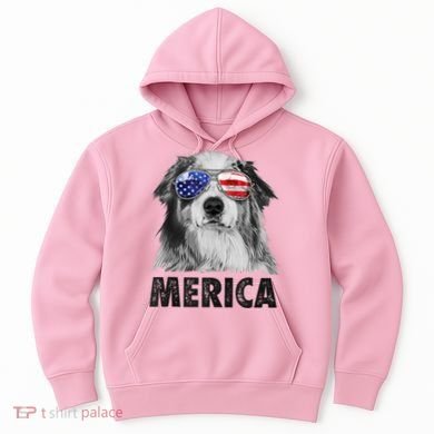 Aussie Australian Shepherd 4th Of July Merica American Flag Hoodie