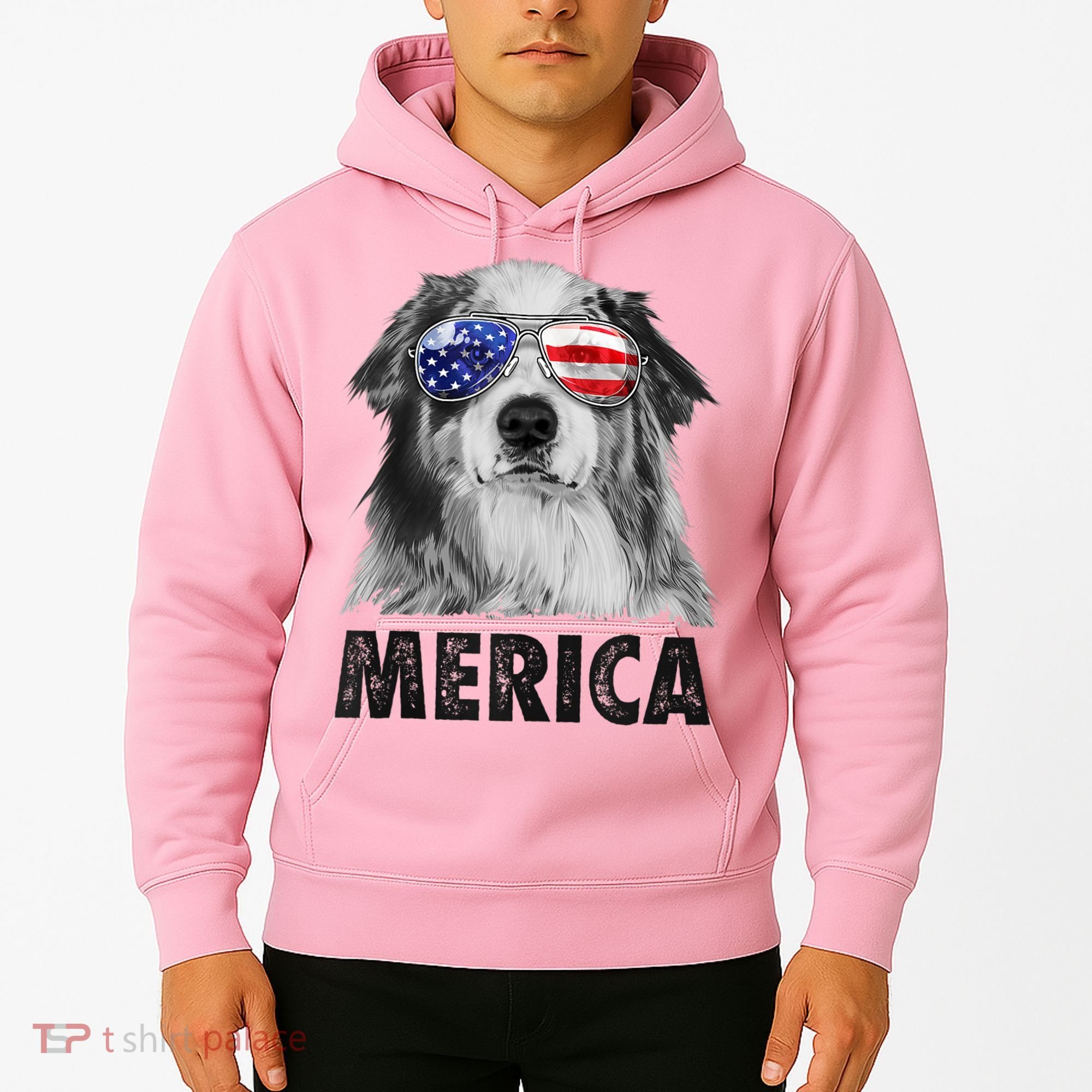 Aussie Australian Shepherd 4th Of July Merica American Flag Hoodie