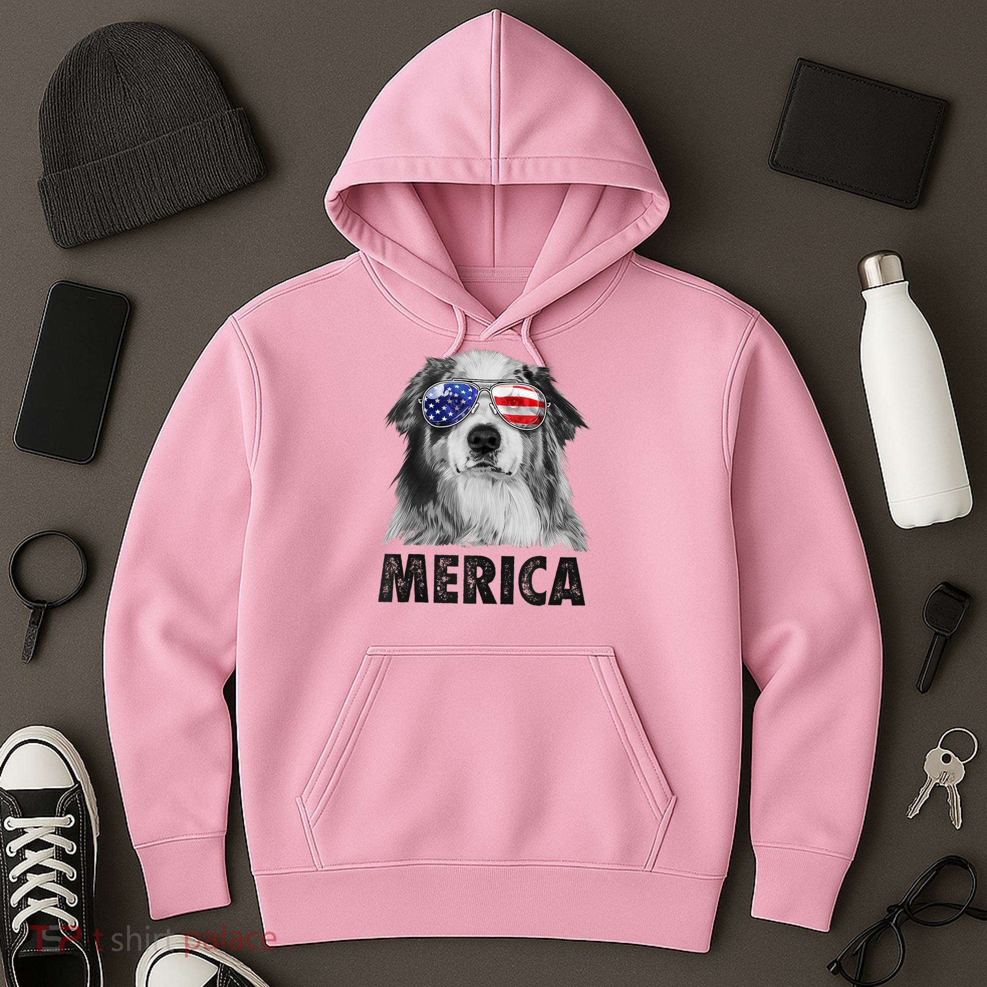 Aussie Australian Shepherd 4th Of July Merica American Flag Hoodie