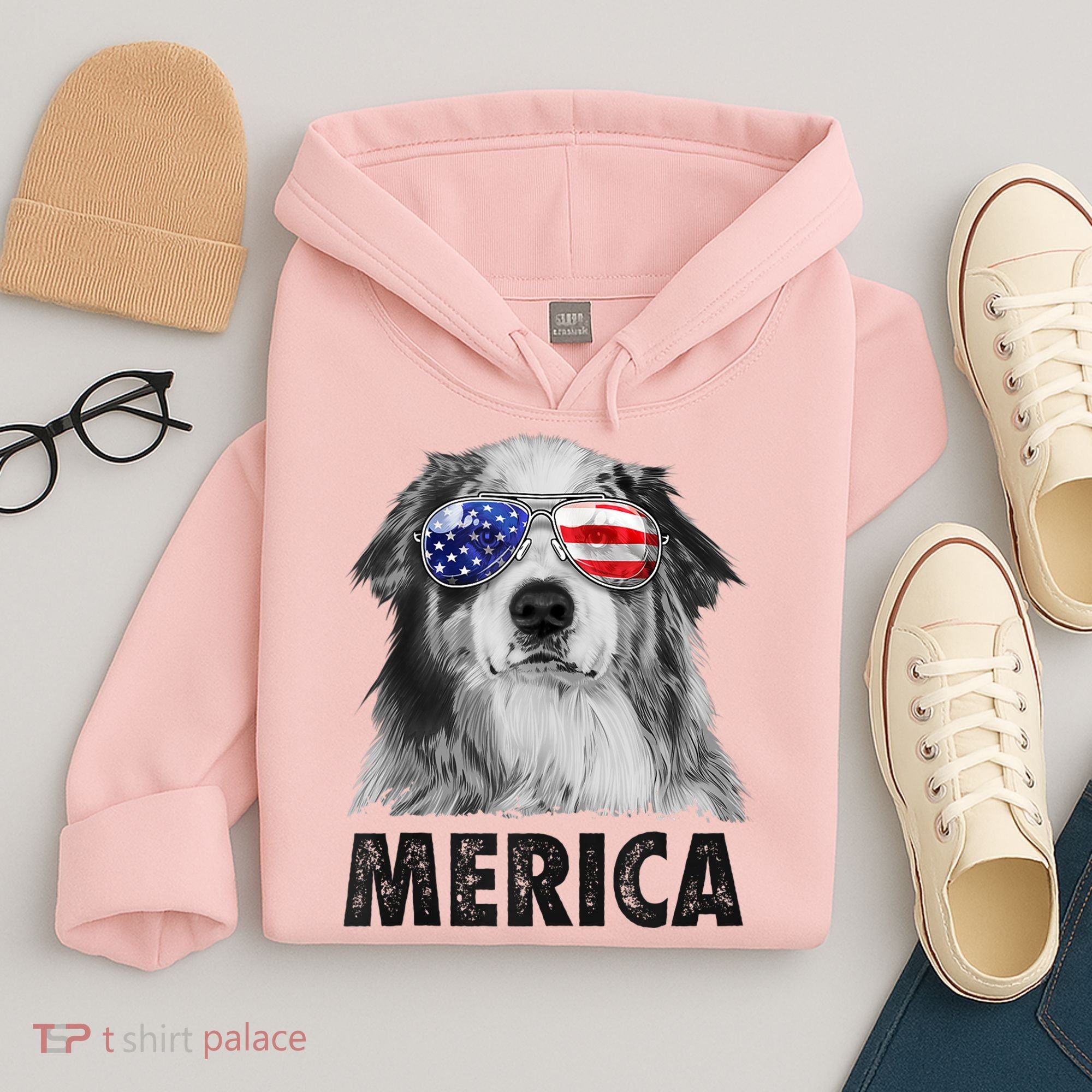 Aussie Australian Shepherd 4th Of July Merica American Flag Hoodie