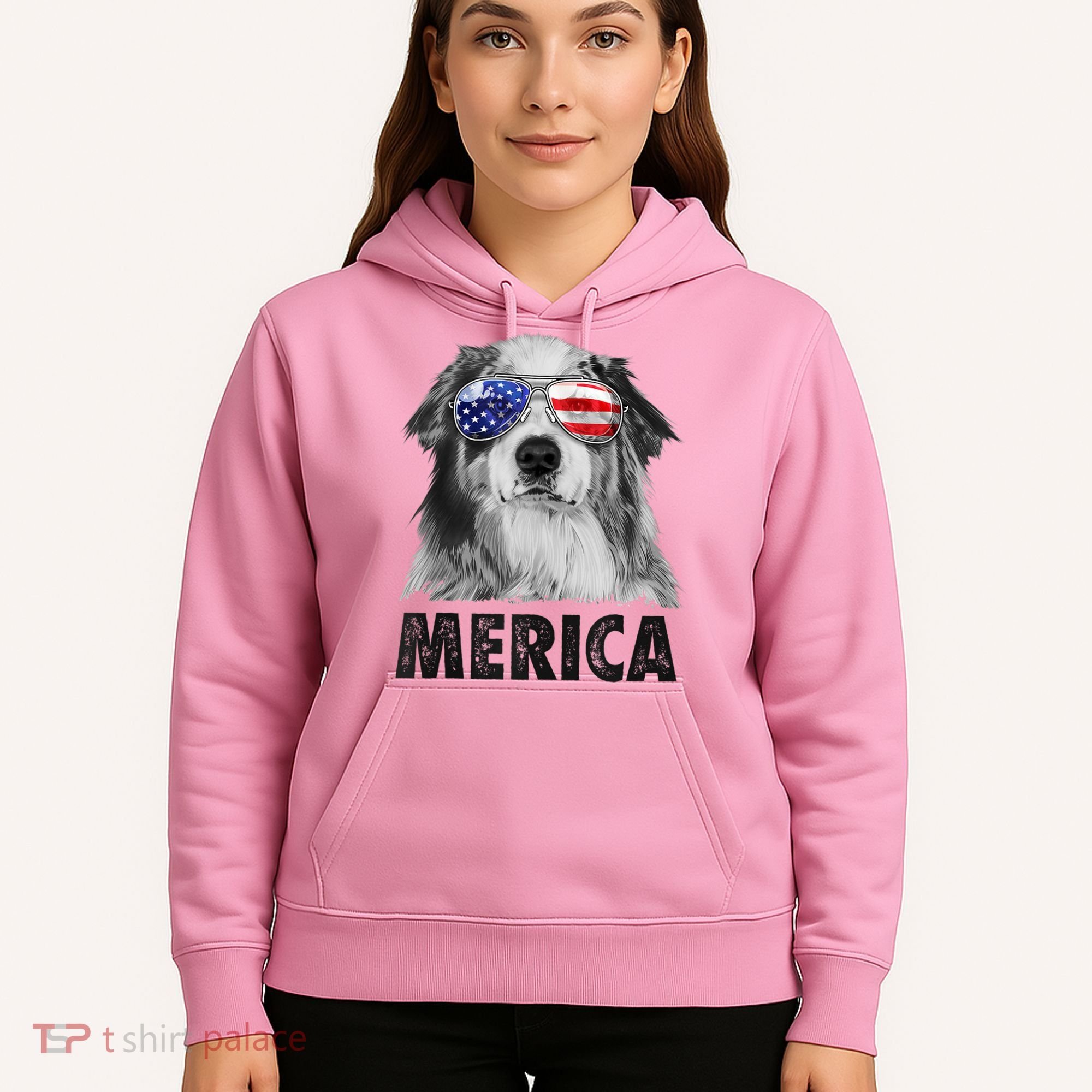 Aussie Australian Shepherd 4th Of July Merica American Flag Hoodie