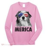 Aussie Australian Shepherd 4th Of July Merica American Flag Long Sleeve Shirt thumb 0