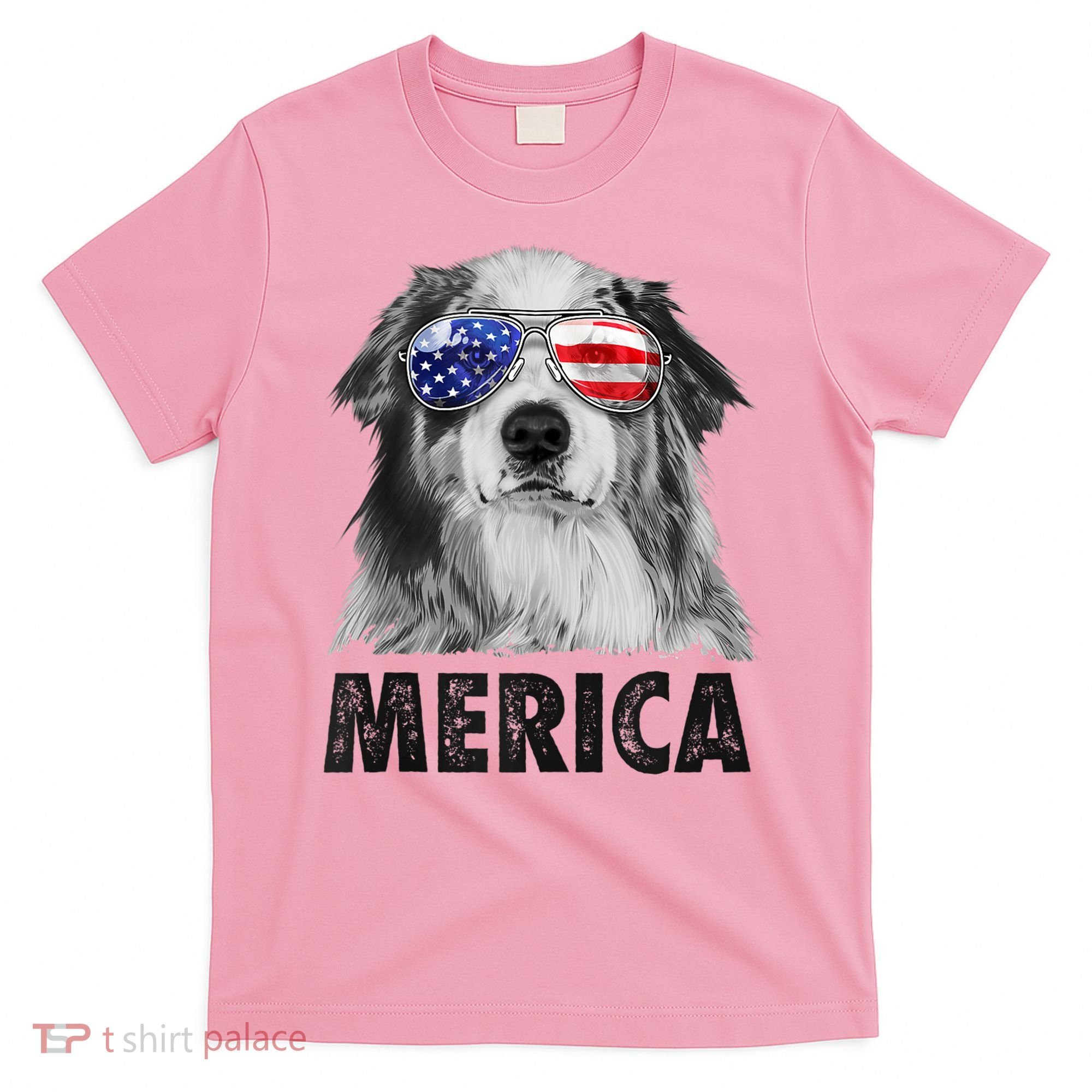 Aussie Australian Shepherd 4th Of July Merica American Flag T-Shirt