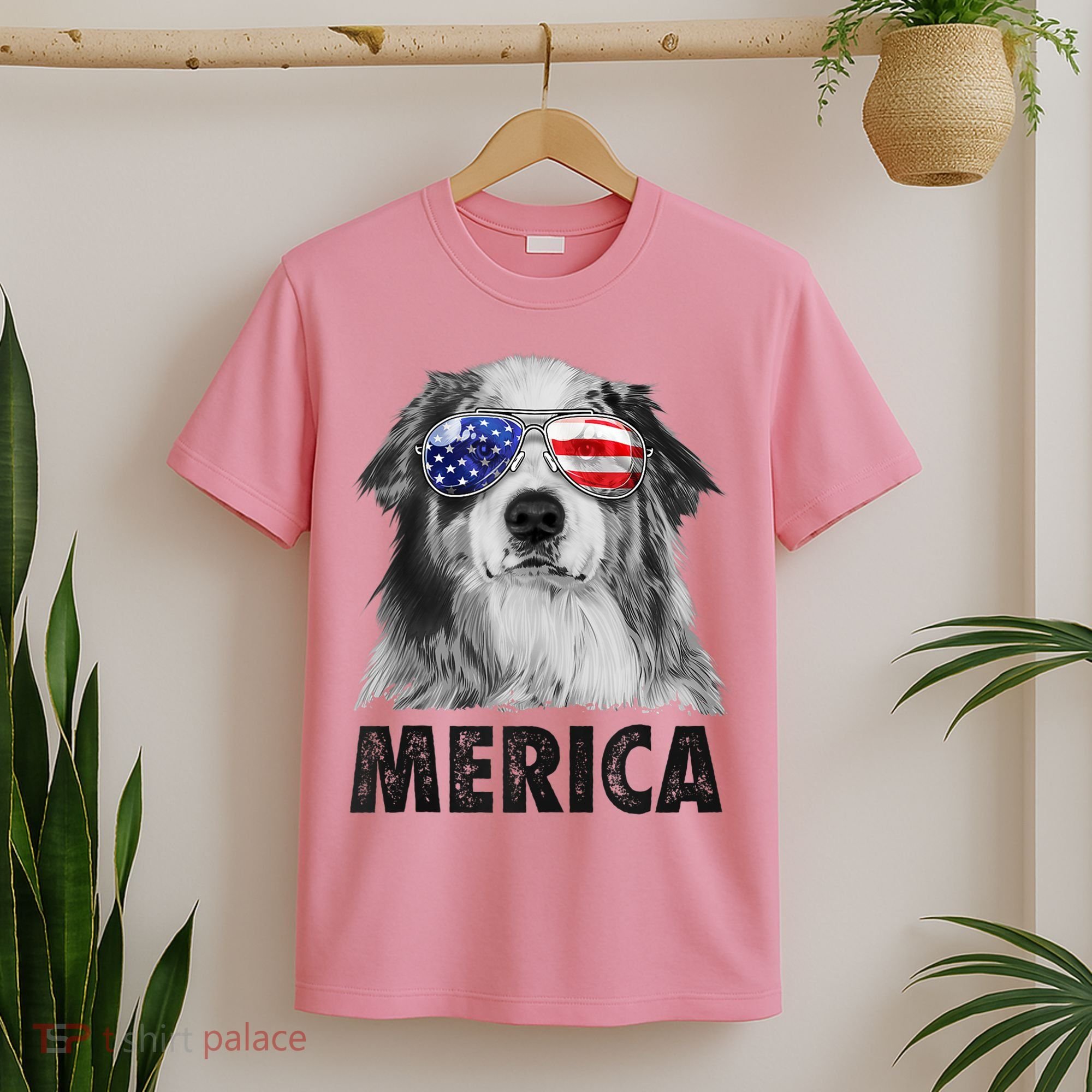 Aussie Australian Shepherd 4th Of July Merica American Flag T-Shirt
