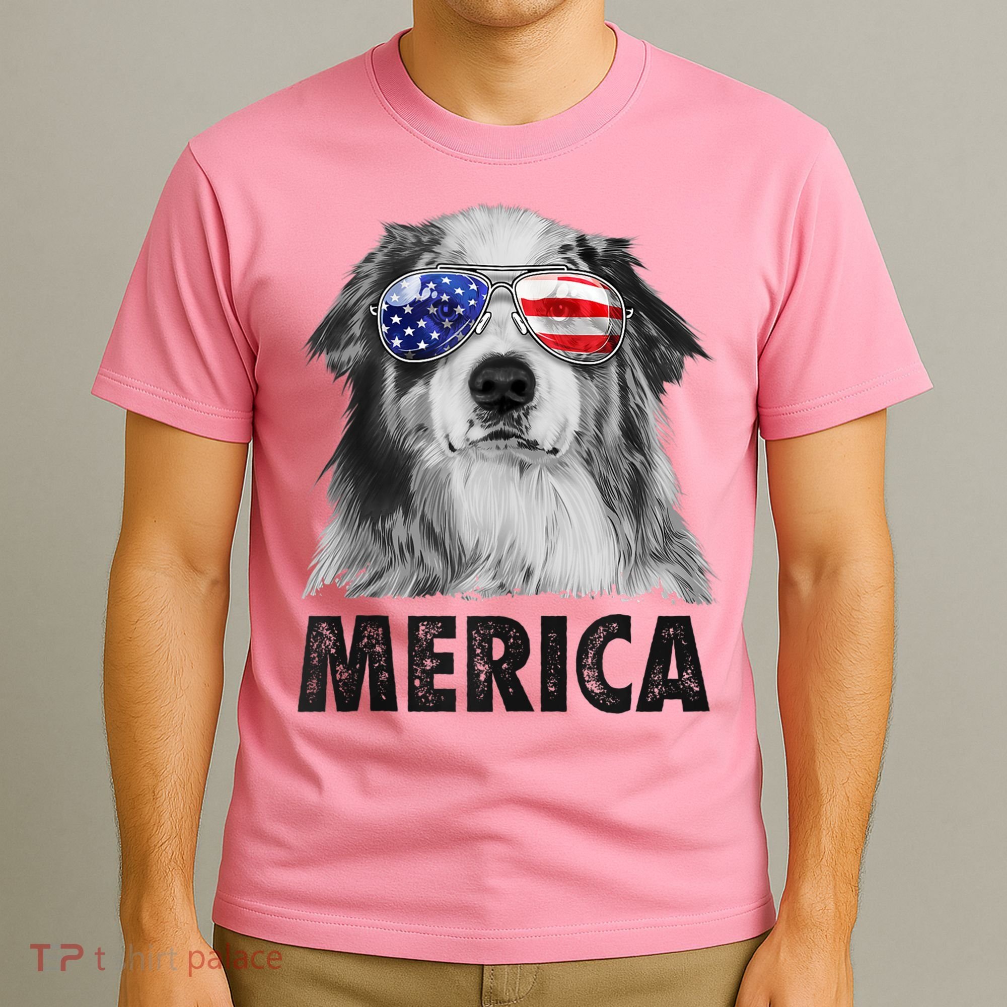Aussie Australian Shepherd 4th Of July Merica American Flag T-Shirt