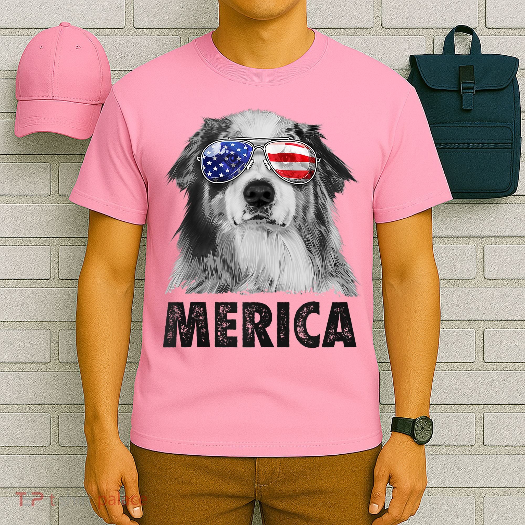 Aussie Australian Shepherd 4th Of July Merica American Flag T-Shirt