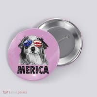 Aussie Australian Shepherd 4th Of July Merica American Flag Button thumb 0