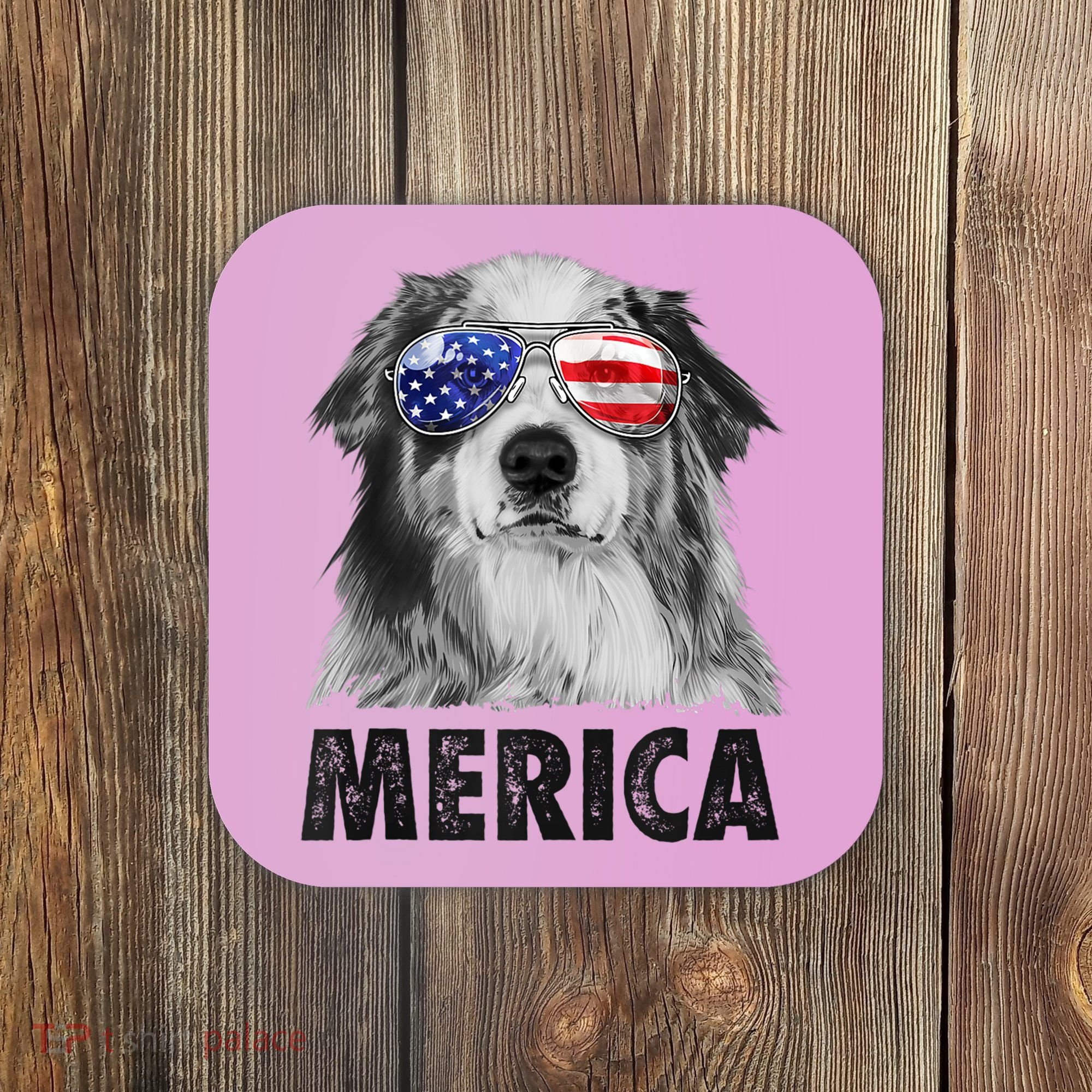 Aussie Australian Shepherd 4th Of July Merica American Flag Coaster
