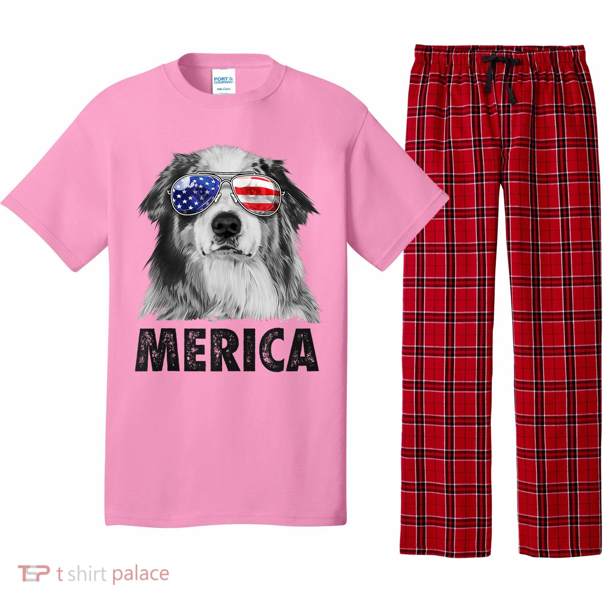 Aussie Australian Shepherd 4th Of July Merica American Flag Pajama Set