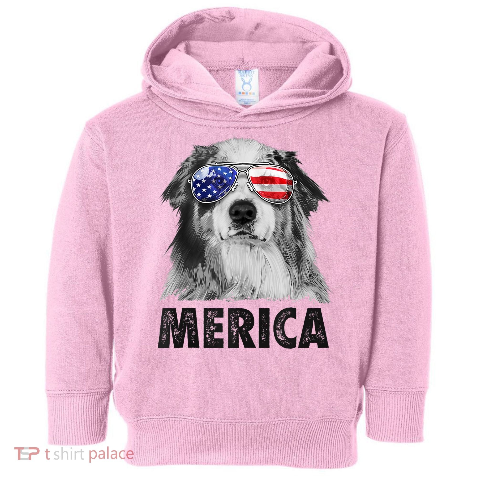 Aussie Australian Shepherd 4th Of July Merica American Flag Toddler Hoodie