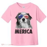 Aussie Australian Shepherd 4th Of July Merica American Flag Toddler T-Shirt thumb 0