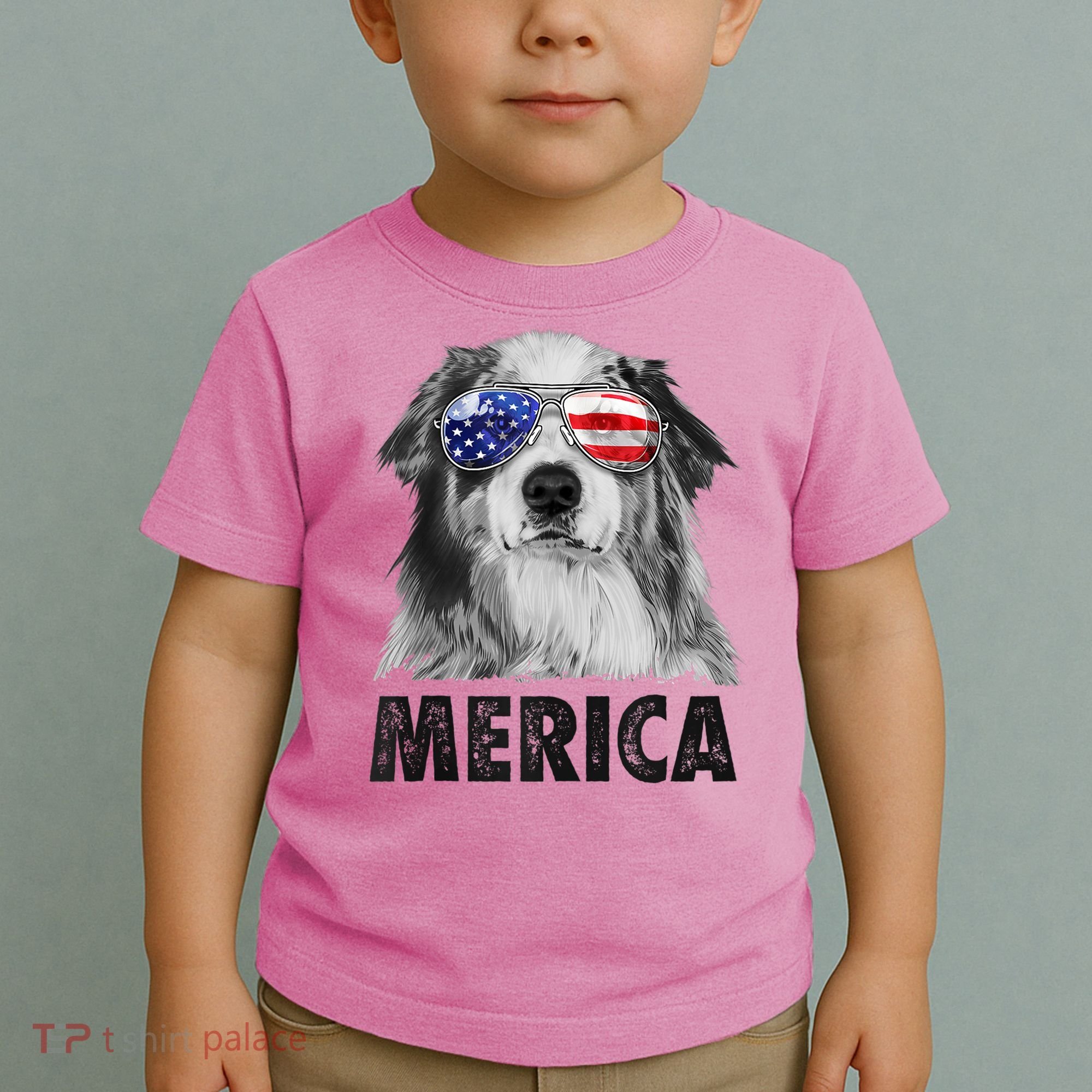 Aussie Australian Shepherd 4th Of July Merica American Flag Toddler T-Shirt