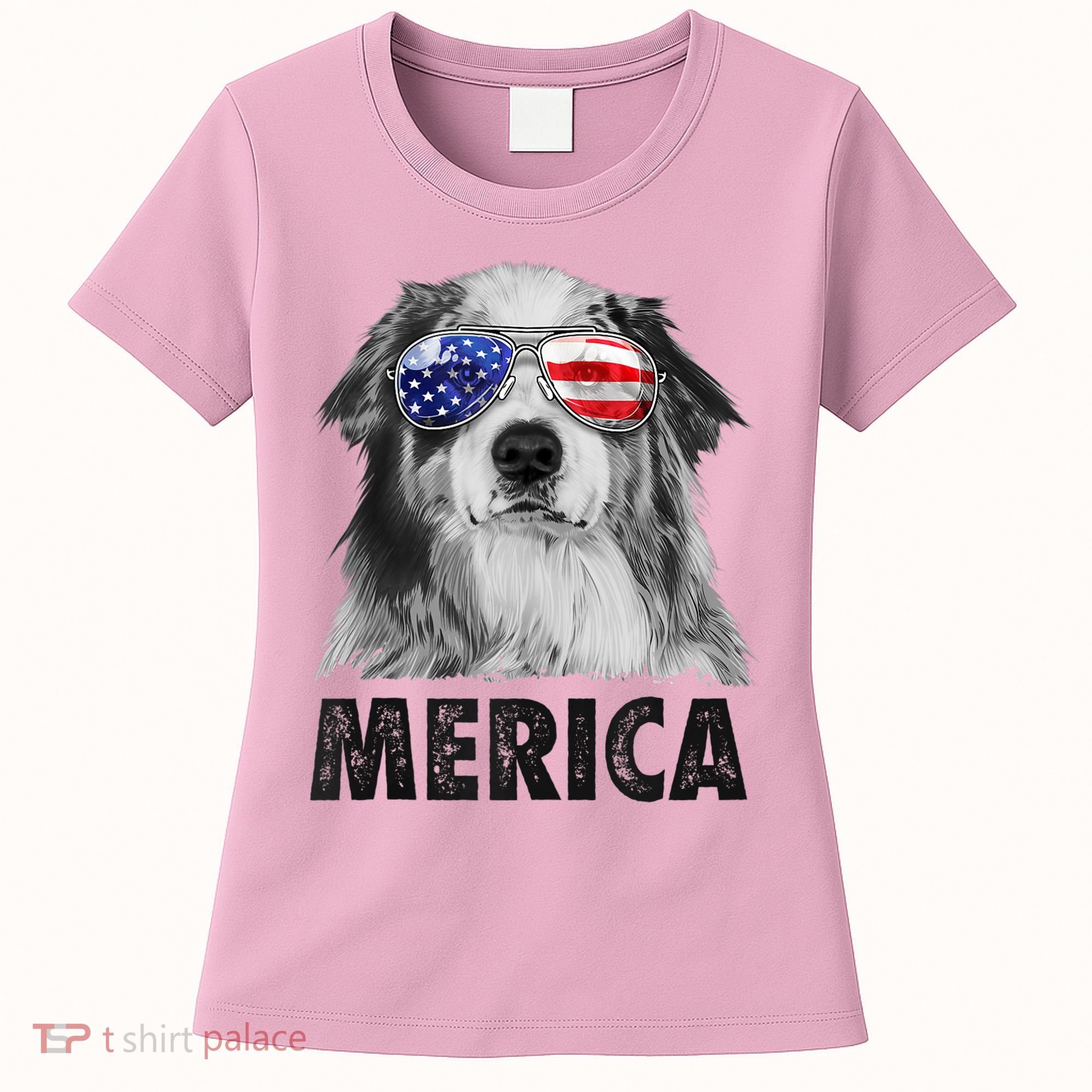Aussie Australian Shepherd 4th Of July Merica American Flag Women's T-Shirt