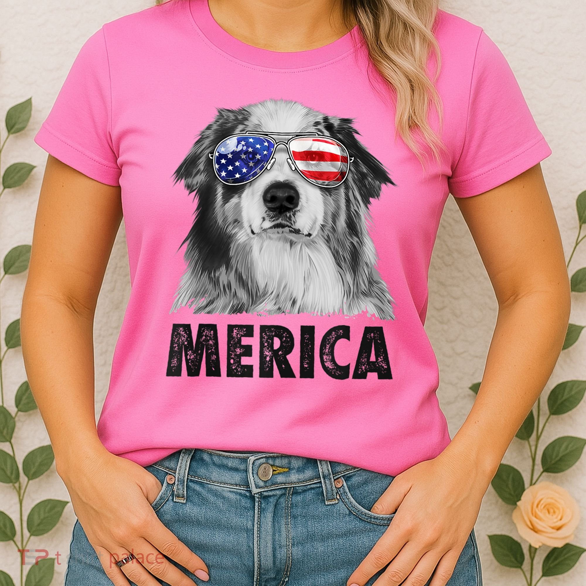 Aussie Australian Shepherd 4th Of July Merica American Flag Women's T-Shirt