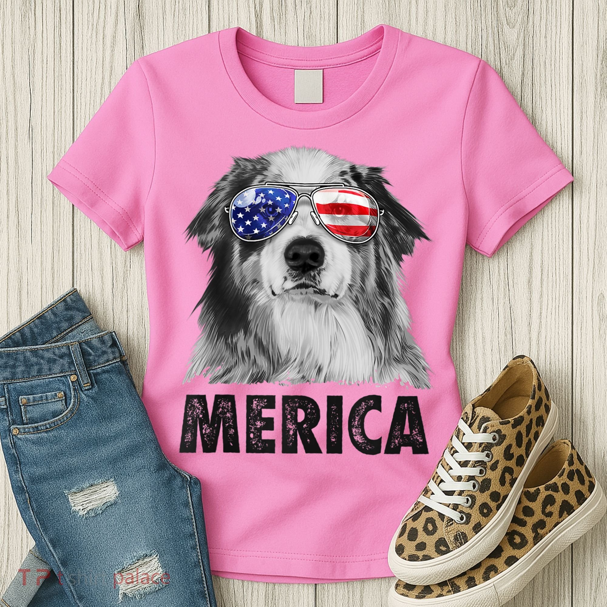 Aussie Australian Shepherd 4th Of July Merica American Flag Women's T-Shirt